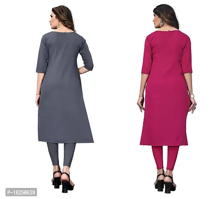 GROWMORE Women's Crepe Digital Print Straight Kurta(Pack of 2) (XL, Grey  DEEP Pink)-thumb2