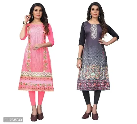 Reliable Crepe Printed Straight Kurta For Women- Pack Of 2