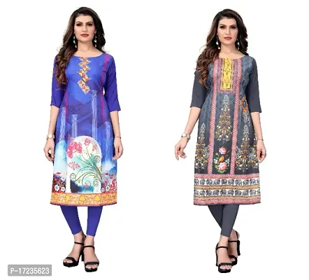 Reliable Crepe Printed Straight Kurta For Women- Pack Of 2-thumb0