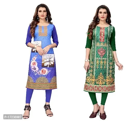 Reliable Crepe Printed Straight Kurta For Women- Pack Of 2-thumb0