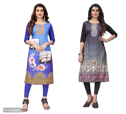 Reliable Crepe Printed Straight Kurta For Women- Pack Of 2-thumb0