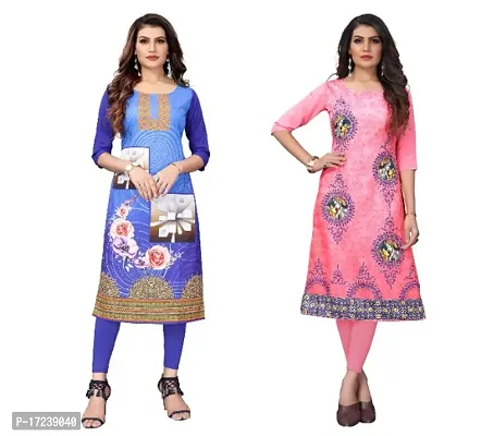 Reliable Crepe Printed Straight Kurta For Women- Pack Of 2-thumb0