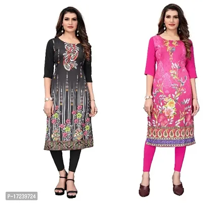 Reliable Crepe Printed Straight Kurta For Women- Pack Of 2