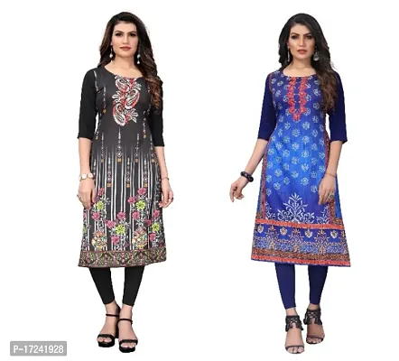 Reliable Crepe Printed Straight Kurta For Women- Pack Of 2-thumb0