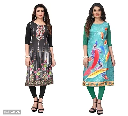 Reliable Crepe Printed Straight Kurta For Women- Pack Of 2