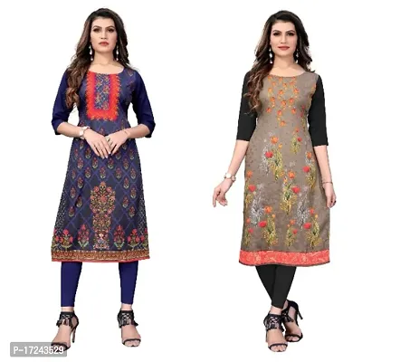 Reliable Crepe Printed Straight Kurta For Women- Pack Of 2-thumb0