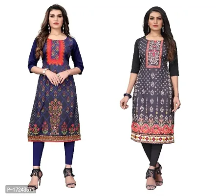 Reliable Crepe Printed Straight Kurta For Women- Pack Of 2-thumb0