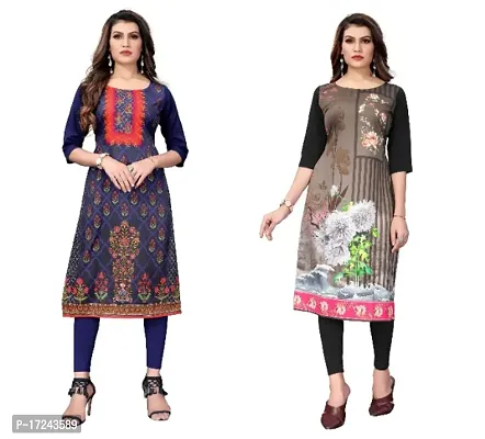 Reliable Crepe Printed Straight Kurta For Women- Pack Of 2-thumb0