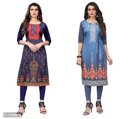 Reliable Crepe Printed Straight Kurta For Women- Pack Of 2-thumb0