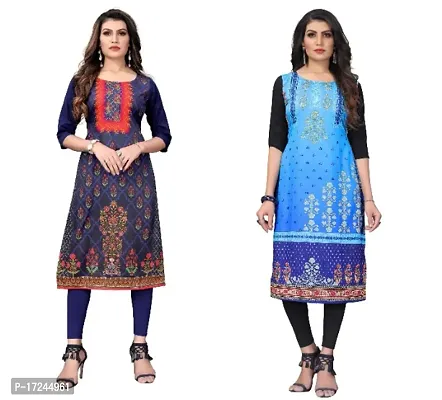 Reliable Crepe Printed Straight Kurta For Women- Pack Of 2-thumb0