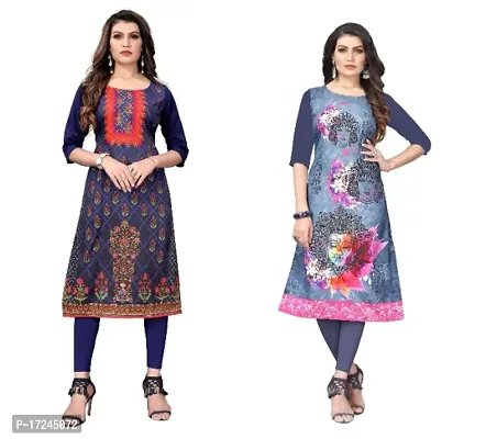 Reliable Crepe Printed Straight Kurta For Women- Pack Of 2-thumb0