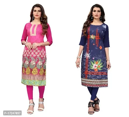 Reliable Crepe Printed Straight Kurta For Women- Pack Of 2-thumb0