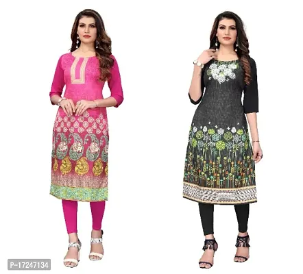 Reliable Crepe Printed Straight Kurta For Women- Pack Of 2-thumb0