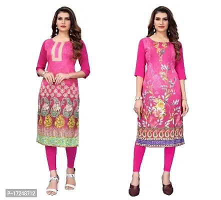 Reliable Crepe Printed Straight Kurta For Women- Pack Of 2-thumb0