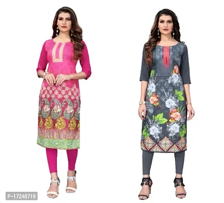 Reliable Crepe Printed Straight Kurta For Women- Pack Of 2-thumb0