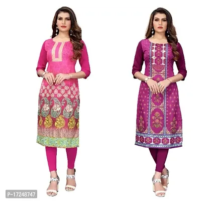 Reliable Crepe Printed Straight Kurta For Women- Pack Of 2-thumb0