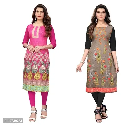 Reliable Crepe Printed Straight Kurta For Women- Pack Of 2-thumb0