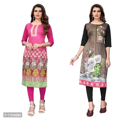 Reliable Crepe Printed Straight Kurta For Women- Pack Of 2