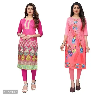 Reliable Crepe Printed Straight Kurta For Women- Pack Of 2-thumb0