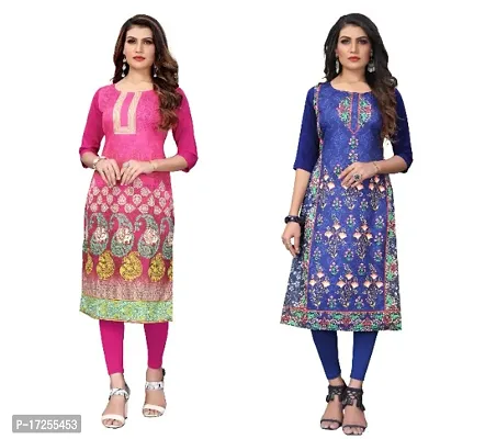 Reliable Crepe Printed Straight Kurta For Women- Pack Of 2-thumb0