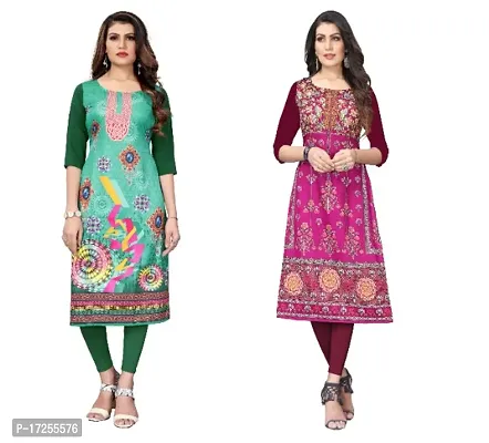 Reliable Crepe Printed Straight Kurta For Women- Pack Of 2-thumb0