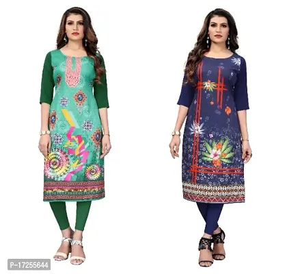 Reliable Crepe Printed Straight Kurta For Women- Pack Of 2-thumb0