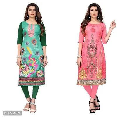 Reliable Crepe Printed Straight Kurta For Women- Pack Of 2-thumb0