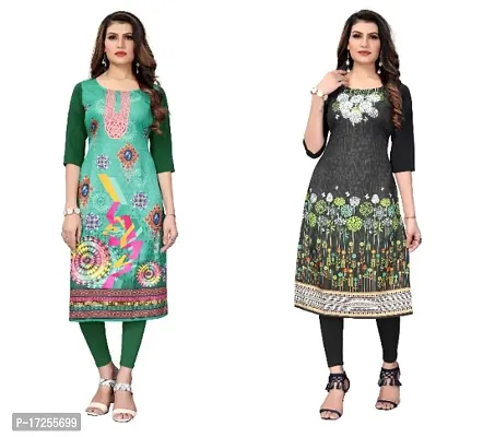 Reliable Crepe Printed Straight Kurta For Women- Pack Of 2-thumb0