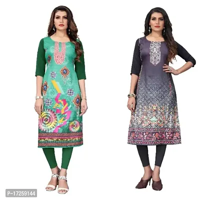 Reliable Crepe Printed Straight Kurta For Women- Pack Of 2