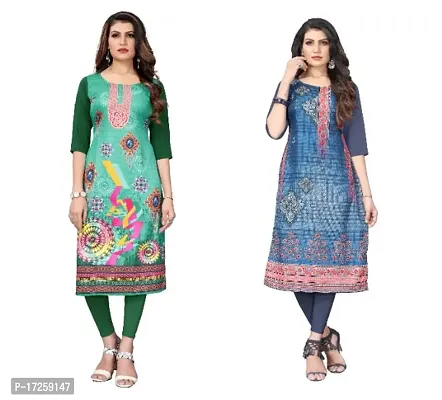 Reliable Crepe Printed Straight Kurta For Women- Pack Of 2-thumb0