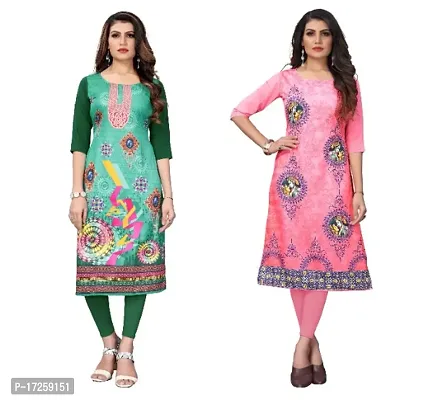 Reliable Crepe Printed Straight Kurta For Women- Pack Of 2-thumb0