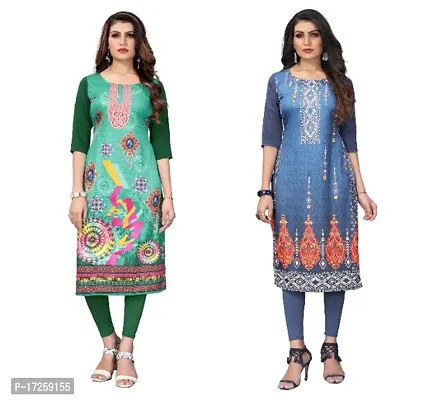 Reliable Crepe Printed Straight Kurta For Women- Pack Of 2-thumb0