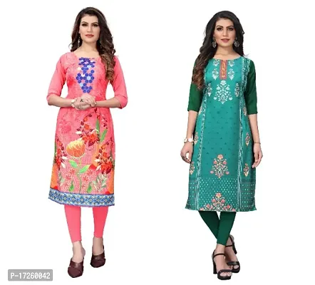 Reliable Crepe Printed Straight Kurta For Women- Pack Of 2