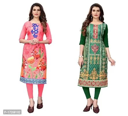 Reliable Crepe Printed Straight Kurta For Women- Pack Of 2