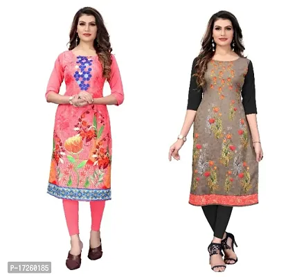 Reliable Crepe Printed Straight Kurta For Women- Pack Of 2-thumb0