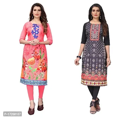 Reliable Crepe Printed Straight Kurta For Women- Pack Of 2-thumb0