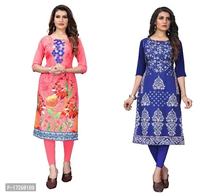 Reliable Crepe Printed Straight Kurta For Women- Pack Of 2