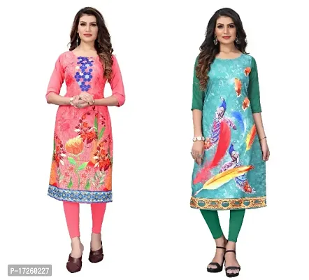 Reliable Crepe Printed Straight Kurta For Women- Pack Of 2-thumb0