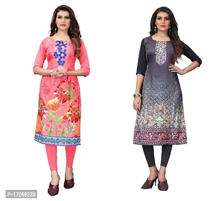 Reliable Crepe Printed Straight Kurta For Women- Pack Of 2-thumb0