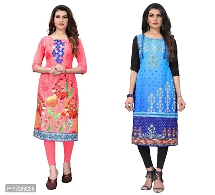 Reliable Crepe Printed Straight Kurta For Women- Pack Of 2-thumb0