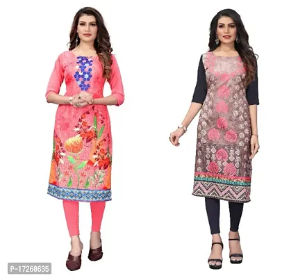 Reliable Crepe Printed Straight Kurta For Women- Pack Of 2-thumb0