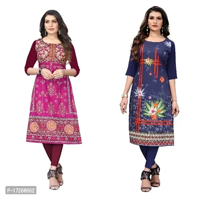 Reliable Crepe Printed Straight Kurta For Women- Pack Of 2