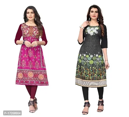 Reliable Crepe Printed Straight Kurta For Women- Pack Of 2