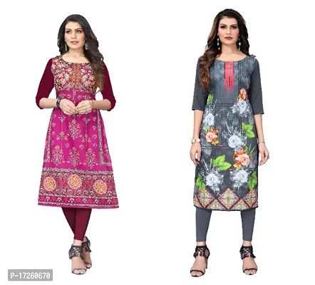 Reliable Crepe Printed Straight Kurta For Women- Pack Of 2-thumb0