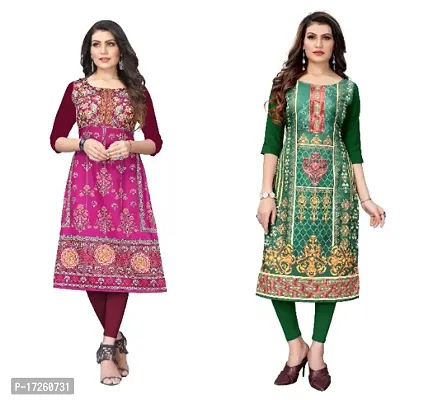 Reliable Crepe Printed Straight Kurta For Women- Pack Of 2