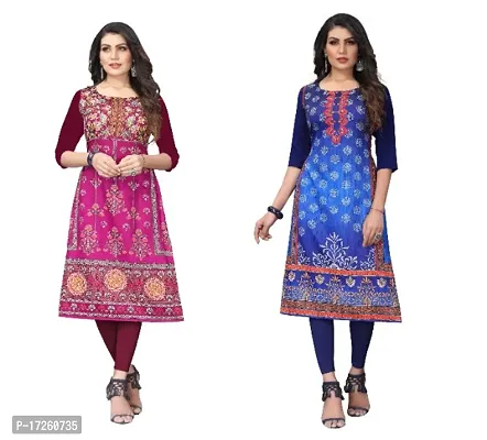 Reliable Crepe Printed Straight Kurta For Women- Pack Of 2-thumb0