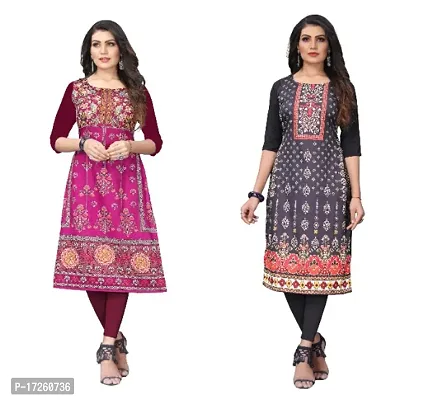 Reliable Crepe Printed Straight Kurta For Women- Pack Of 2