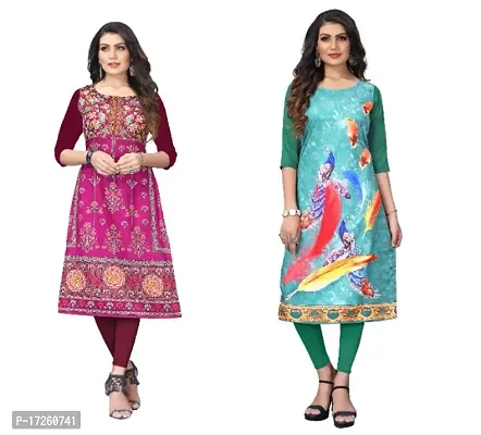 Reliable Crepe Printed Straight Kurta For Women- Pack Of 2-thumb0