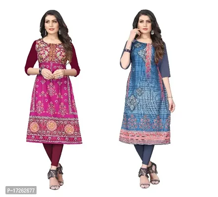 Reliable Crepe Printed Straight Kurta For Women- Pack Of 2-thumb0