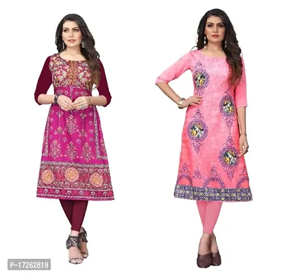 Reliable Crepe Printed Straight Kurta For Women- Pack Of 2-thumb0